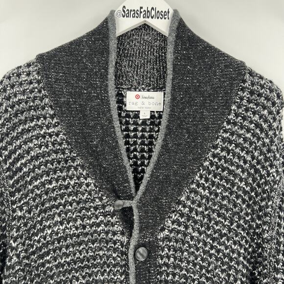 Rag & Bone Neiman Marcus Target Cardigan Sweater Black Gray Wool Size‎ Large - Picture 5 of 11